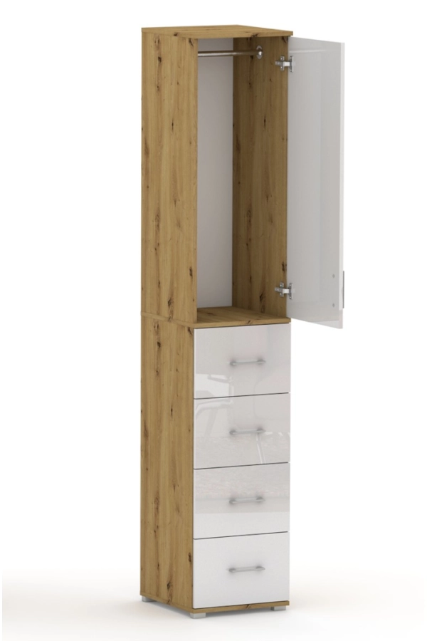 Szafa na ubrania z drążkiem Pola 215 - 4 szuflady 40-50 cm Dąb Artisan z połyskiem